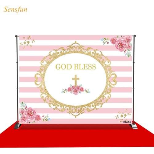 LEVOO Photographic Backdrop God Bless Holy Communion Flowers Stripes Baby Shower Photography Background Photophone Shoot Props