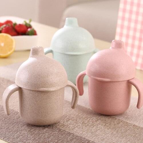 Leakproof Baby Sippy Drinking Cups Kids Learning Drink Cup With Handles Safe Wheat Straw Baby Training Drinking Cup