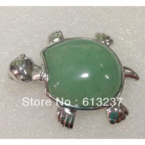 HOT!hot new Fashion Style diy Natural Green jades chalcedony stone Bead Turtle Pendant 18KGP MY5224