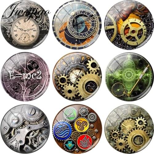 JWEIJIAO Steam Punk Clock Gear DIY Glass Cabochon Dome Pictures Charms Accessories For Earrings Necklace Keychain