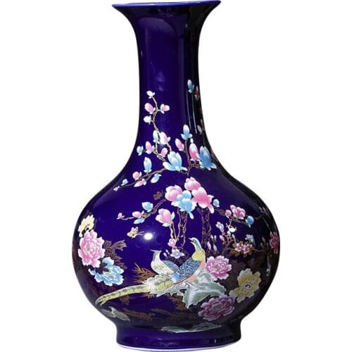 Chinese Jingdezheng Ceramic Flower Vase Hallway Porcelain Peacock Flower Design for office Home decoration