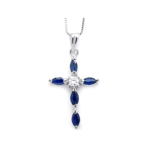 Classic Silver Sapphire Cross Pendant for Woman 5mm*2.5mm Natural Blue Sapphire Pendant 925 Silver Cross Pendant Gift for Mother
