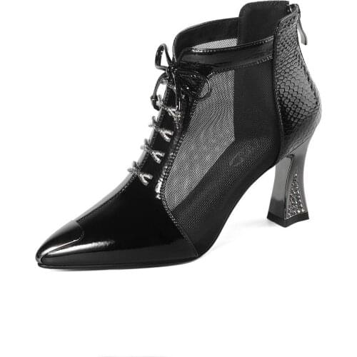 Fashion Sandals Mesh Genuine Leather Shoes Woman High Heel Sandals 2020 New Breathable Cool Boots Summer Women Sandals