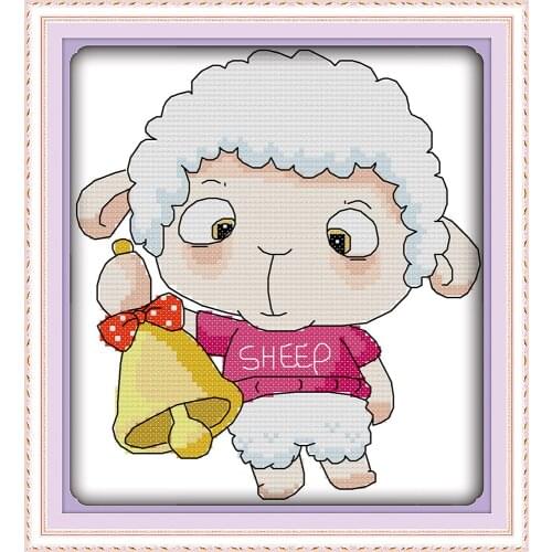 Lambs playing small bell cross stitch kit cartoon 14ct 11ct print canvas stitching embroidery DIY handmade needlework plus