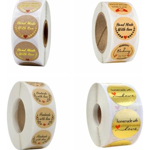 50pcs Brown Handmade with love Stickers 25mm Wedding Stickers for Party Favors Decoration Envelope Seals Stationery Stickers