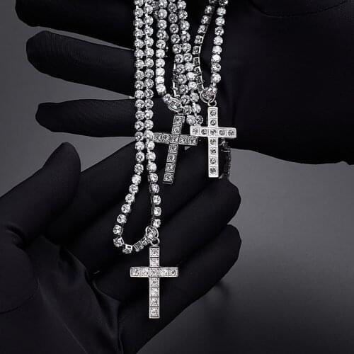 Stainless Steel Blessed Hip Hop Zircon Stone Cross Pendant Necklace Men Heavy Hiphop Necklaces Gift For Him