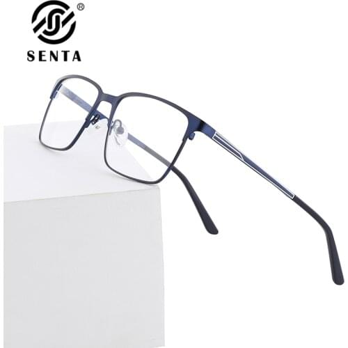 Senta Metal Glasses Frame Vintage Prescription Optical Myopia Hyperopia Square Eyeglasses Men Brand Designer Black Brown Blue