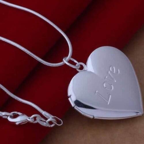 KUNIU Silver Color Love Heart Photo Pendant Necklace 2PCS/1Lot Jewelry Gift For Women Lady Female Girlfriend Wife