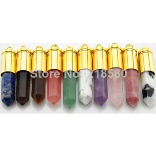 P5280842 Mix ColorHearing Stone Quartz Point Pendant Gold Or Silver Bullet Pendant