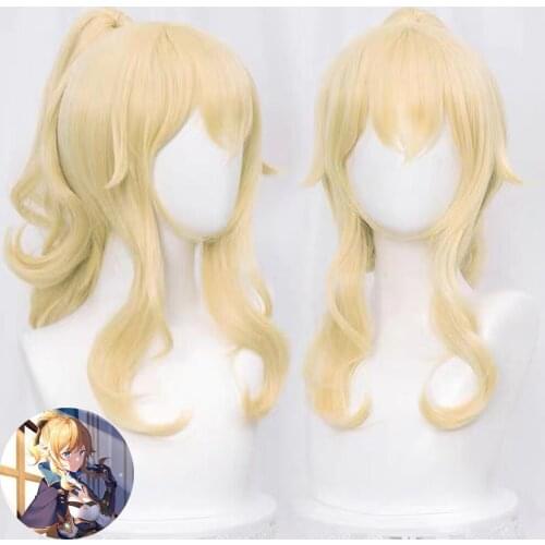 Genshin Impact Jean Cosplay Women 40cm Light Golden Wig Cosplay Anime Cosplay Wigs Heat Resistant Synthetic Wigs Halloween