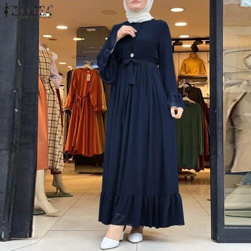 Patchwork Maxi Vestidos Womens Muslim Sundress ZANZEA Spring Elegant Ruffle Dress Female Plus Size Casual Hijab Dress Robe 5XL