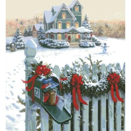 Christmas Mailbox Snowfal Big Version Top Quality Embroidery Needlework 14CT Unprinted Cross Stitch Kits DIY Handmade Home Decor