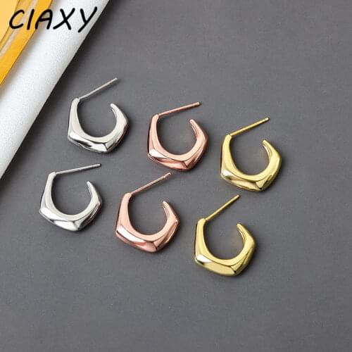 CIAXY 925 Sterling Silver Geometric Stud Earrings for Women Retro Simple Small Earring French Creativity Jewelry Hot Selling