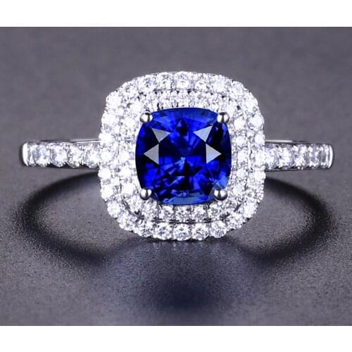 Blue Engagement Ring Women Sparking Zircon Prong White Gold Filled Bridal Female Ring Gift