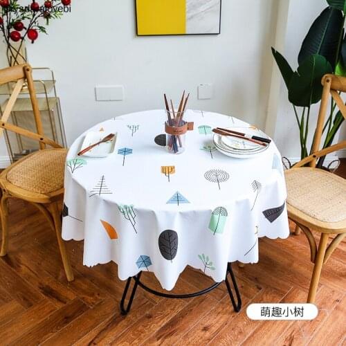 Table Cover Round Party Wedding Home Table Cloth Flamingo Leaf Printed PVC Tablecloth for Kitchen Waterproof Oilproof