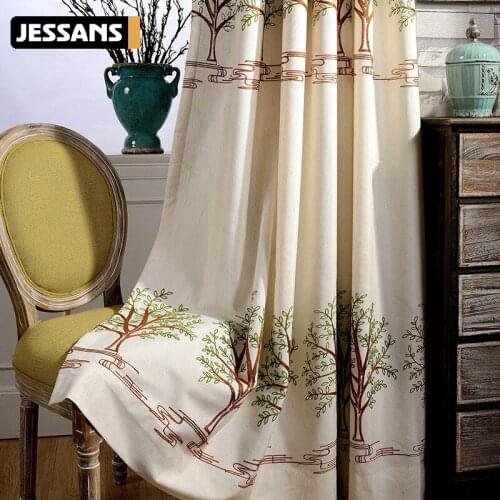 Modern Curtains for Living Room Dining Bedrooms Pastoral Chinese Style Cotton-linen Embroidered French Window Tulle Curtains