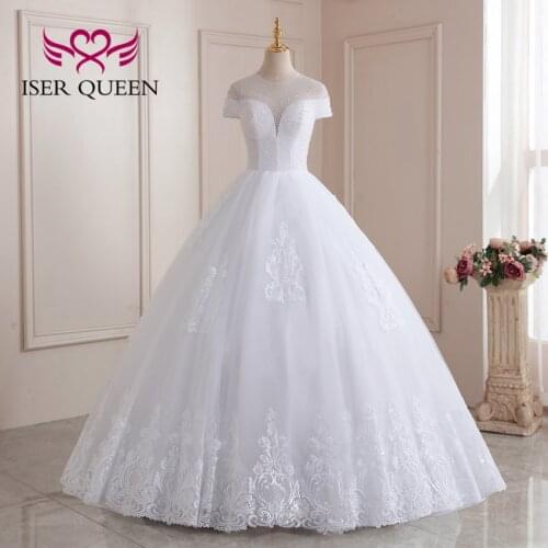 South American Style Wedding Dresses 2021 New Sheer Neck Illusion Embroidery Pearls Beaded Pure White Wedding Gown Brazil WX0208