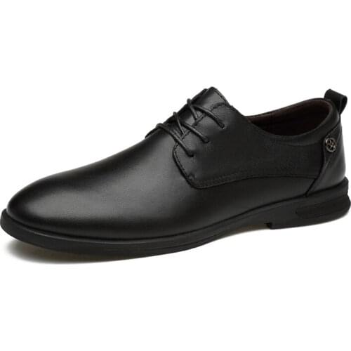 Genuine Leather Mens Casual Shoes Oxford Lace Up Business Wedding Dress Shoes Man Tide Big Size 38-44 Black Formal Dress