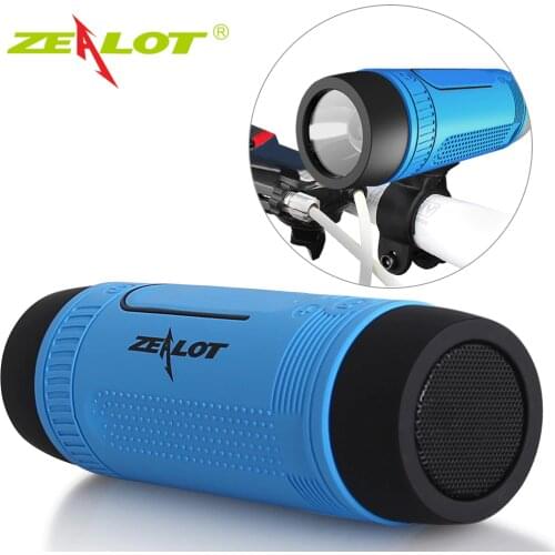 Zealot S1 Bluetooth Speaker Outdoor Bicycle Portable Subwoofer Bass Wireless Column FM radio Power Bank+Flashlight+Bike Mount