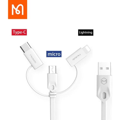 Mcdodo Cables Fast Charging 3in1 Sync Cable Micro usb+Type-C+Lightning for oppo a93 2020 iphone 11pro max