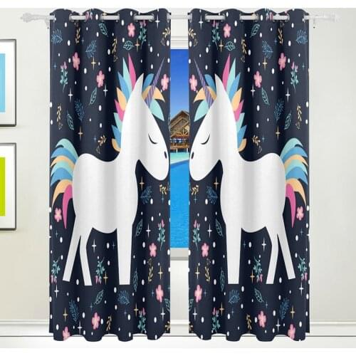 Blackout Curtain For Living Room Unicorn Printed Drapes Bedroom Kitchen Balcony Pastoral Fresh for Window Treatment Decoration