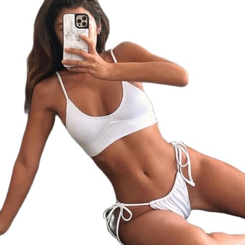 Womens Bikinis 2021 Thong Bikini Ladies Split Swimsuit Sexy White Biquini Bathing Suit Women Swimwear