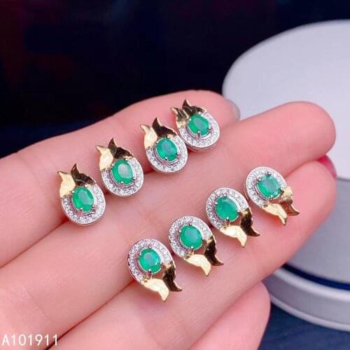 KJJEAXCMY fine jewelry natural Emerald 925 sterling silver women earrings new Ear Studs support test exquisite