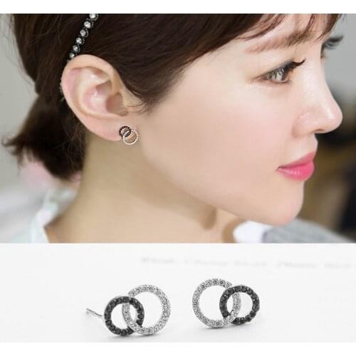 New Hot Fashion 925 Sterling Silver Crystal Double circle Earrings for Women Girls Gift Fashion Statement Jewelry