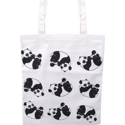Women Shopping Bags Black White Cute Panda Pattern Practical Women Shoulder Bags Daily Use Canvas Shopping Bag Femme