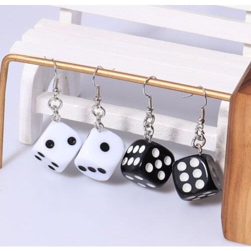 Funny Dice Dangle Earrings Acrylic White Cube 3D Cubic Dice Charm Drop Earrings