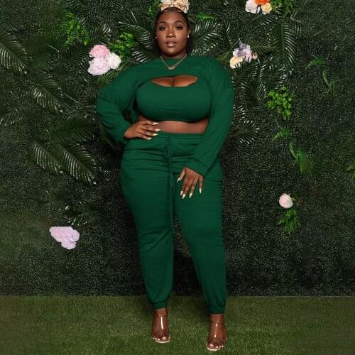 Winter 3 Piece Set Women Sets Outfits Suit Fashion Long Sleeve Crop Top + Pants Club Outfits Plus Size 4XL Matching Sets