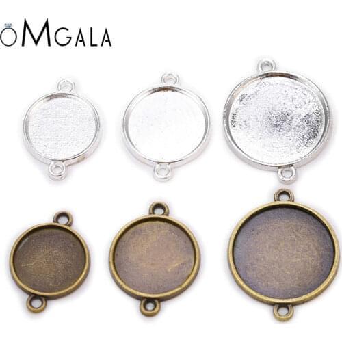 10pcs/lot 10-20mm Connector Setting Round Double Loop Cabochon Base Cameo Bezel Bracelet Nekclace DIY Jewelry Making
