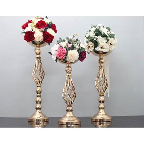 10PCS Gold Flower Vases Candle Holders Rack Stands Wedding Decoration Road Lead Table Centerpiece Pillar Party Event Candlestick