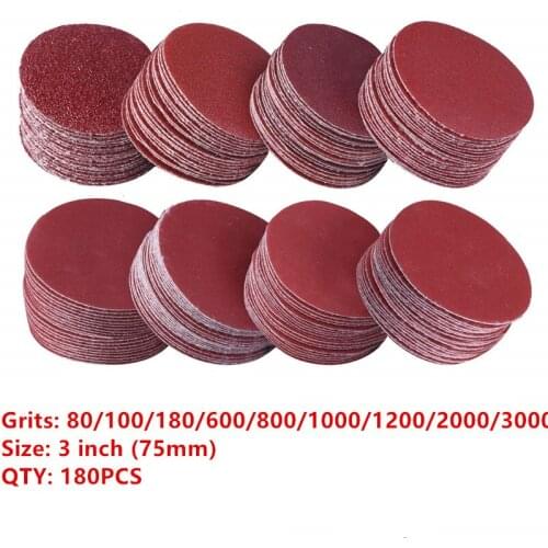 180PCS 3inch Sanding Discs Sandpaper No Hole Hooks Rotary Tool Aluminum Oxide Sand Paper 20pcs Each 80-3000Grit for Grinder Tool