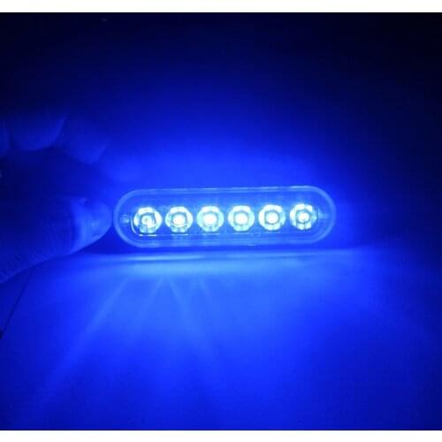2Pcs Car Blue Strobe Light 6 LED Strobe Signal Warning Light Bar Alarm Flash Bulb Surface Mount Lighthead Lamp 12V-24V