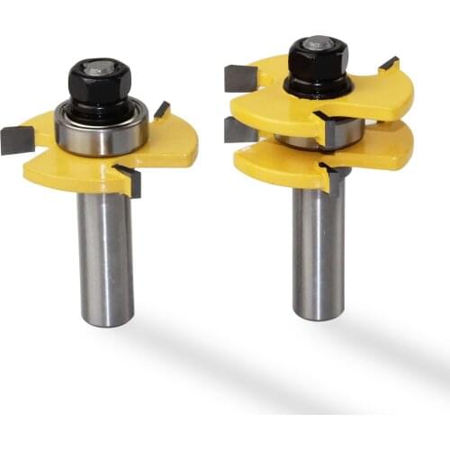 2Pcs Tongue and Groove Router Bit, Grooving Router 3 Teeth T Shape, 1/4" 1/2" Shank Wood Milling Saw Cutter Woodworking Tools