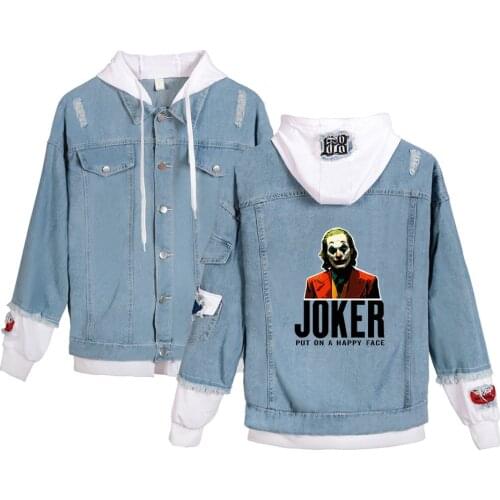 2019 Denim Jacket Light Jeans Jacket Untitled Joker Origin Movie print Casual Ripped Denim Outwear Slim Long Sleeve Jack Coat