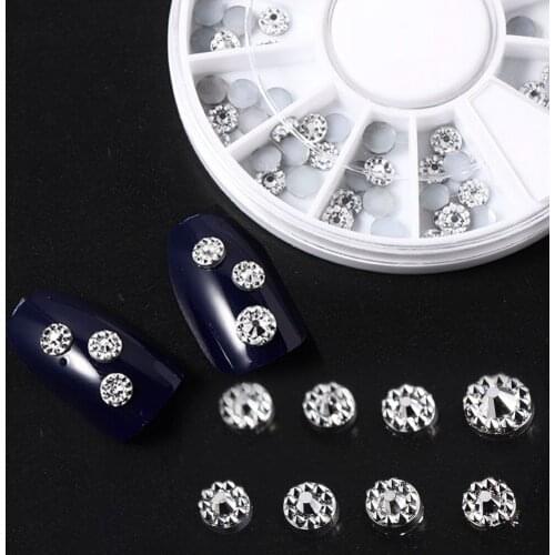 4mm Silver Color 3D Shiny Flower Crown Nail Designs High Quality Acrylic Charms DIY Nail Accessories Wheel Nail Art Tips Jewelry