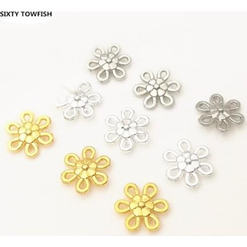 50 Pieces/lot 9mm Silver/Gold color/White K DIY Jewelry Components Findings Metal Filigree Big Flower Slice Charms
