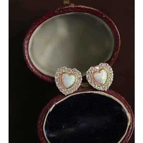 925 Sterling Silver 14K Gold Plated French Romantic Peach Heart Shiny Zircon Retro Love Stud Earrings Jewelry for Women Gift