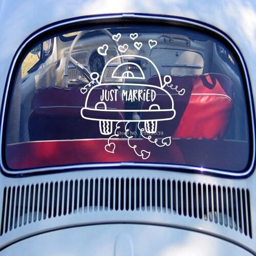 Abstract Cartoon Just Married Pattern Decal Wedding Car Decor Stickers Waterproof Removable Vinyl Decals Rear windshield LC1290