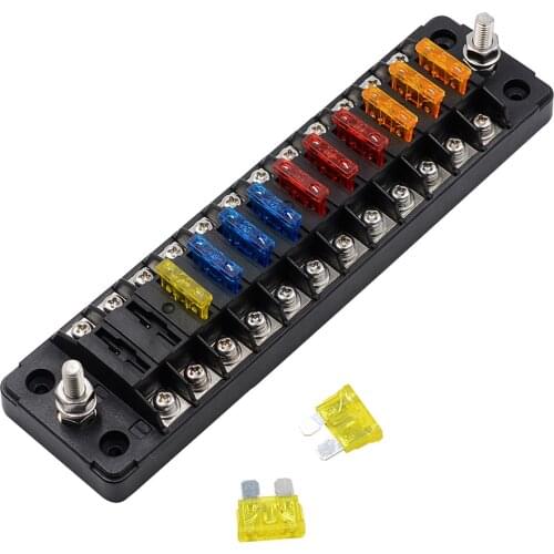 Car Plastic Fuse Box 12 Ways Flame Retardant Fuse Holder With Double Fuses For Auto Car Boat Marine Trike