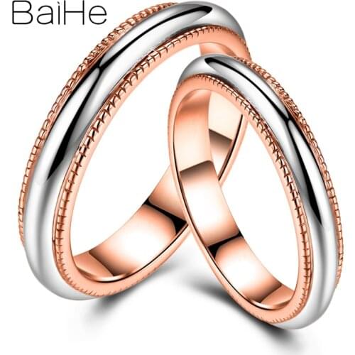 BAIHE Solid 18K Rose Platinum Gold Women Wedding Band Trendy Fine Jewelry Couple ring for Women Man Ring