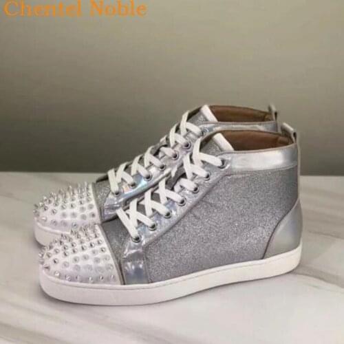 Brand Chentel Studded Patchwork Lace-Up High Top Sneaker Outdoor Spring Casual Men Flats Spikes Running Party Male Shoes Unisex