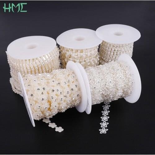 ABS Imitation Pearl Beads Chain Trim with Crystal Rhinestone for DIY Wedding Party Decoration Jewelry Findings Craft Accessories