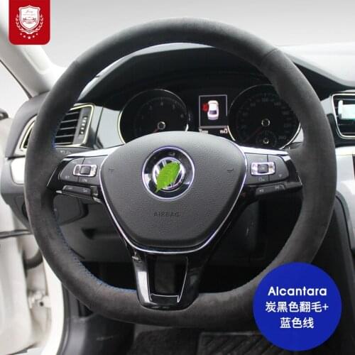 Steering wheel cover Real Alcantara for VW Volkswagen Golf 7 gti Lamando Sagitar Magotan Tiguan suede Grip Cover Auto parts