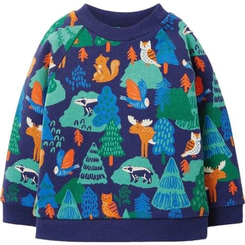 Childrens Sweater T-Shirt European American Style Boy Cute Blue Printing Long-Sleeved Round Neck Cartoon Autumn Retro Clothes