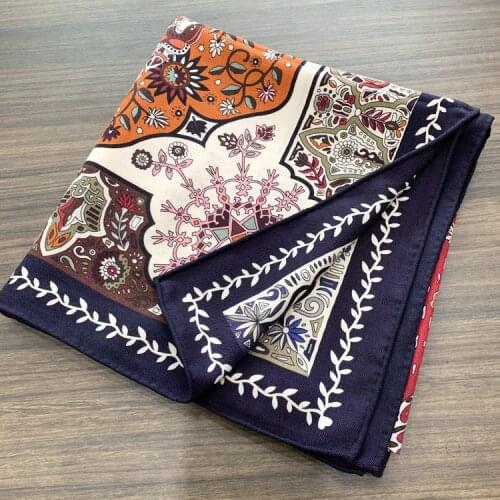 Double Side Printing Scarf 30% Silk 70% Cashmere Hand Rolled Edges Palace Print Pashmina Female Wrap Shawl 140*140cm 55''x55