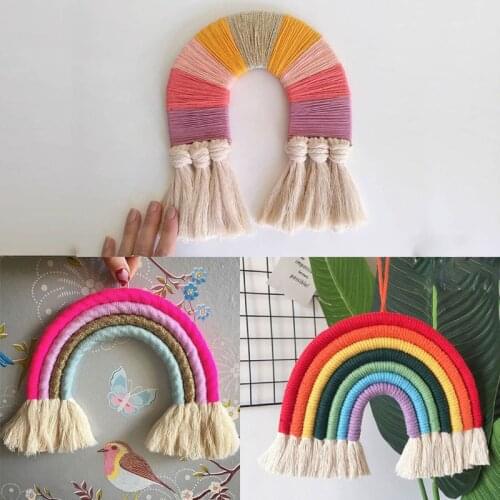 INS Nordic Hand-woven Rainbow Tapestry Boho Rainbow Tassel Wall Hanging Ornaments Kids Room Decoration Wind Chimes Photo Props