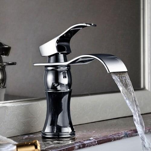 Chrome finished luxury solid brass bathroom sink waterfall faucet basin Hot and cold water mixer tap faucet--5514